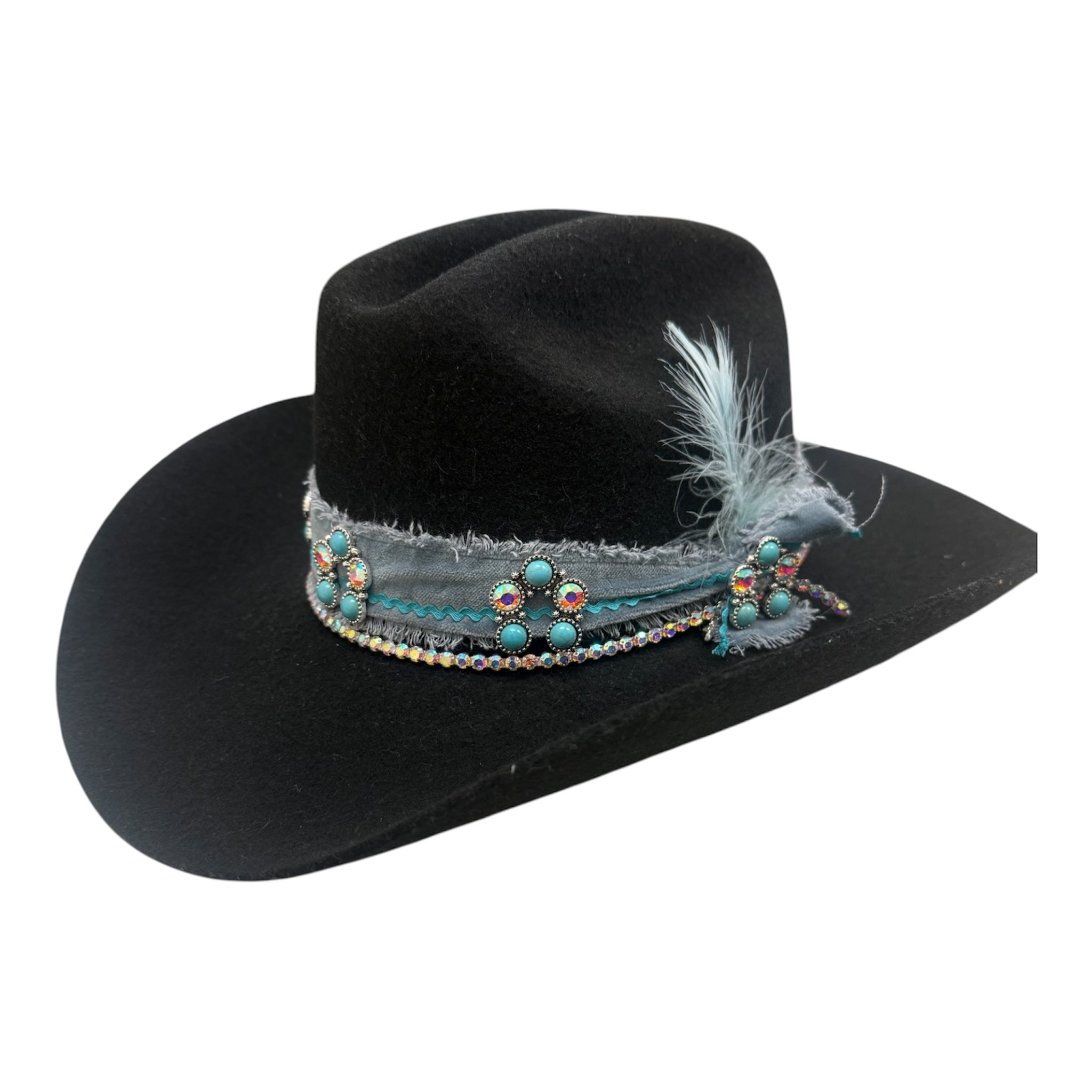 Black/Turquoise Cowgirl Hat-Md